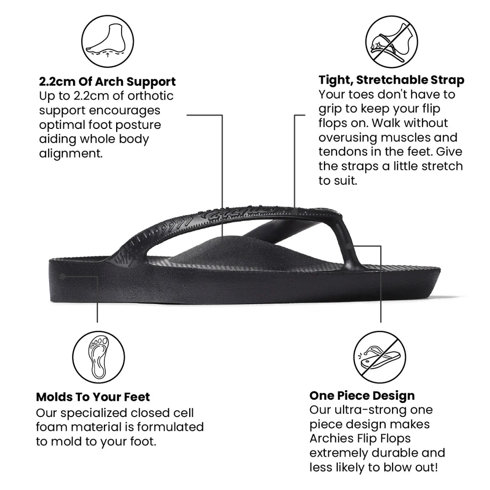 Archies Arch Support Flip Flops Black
