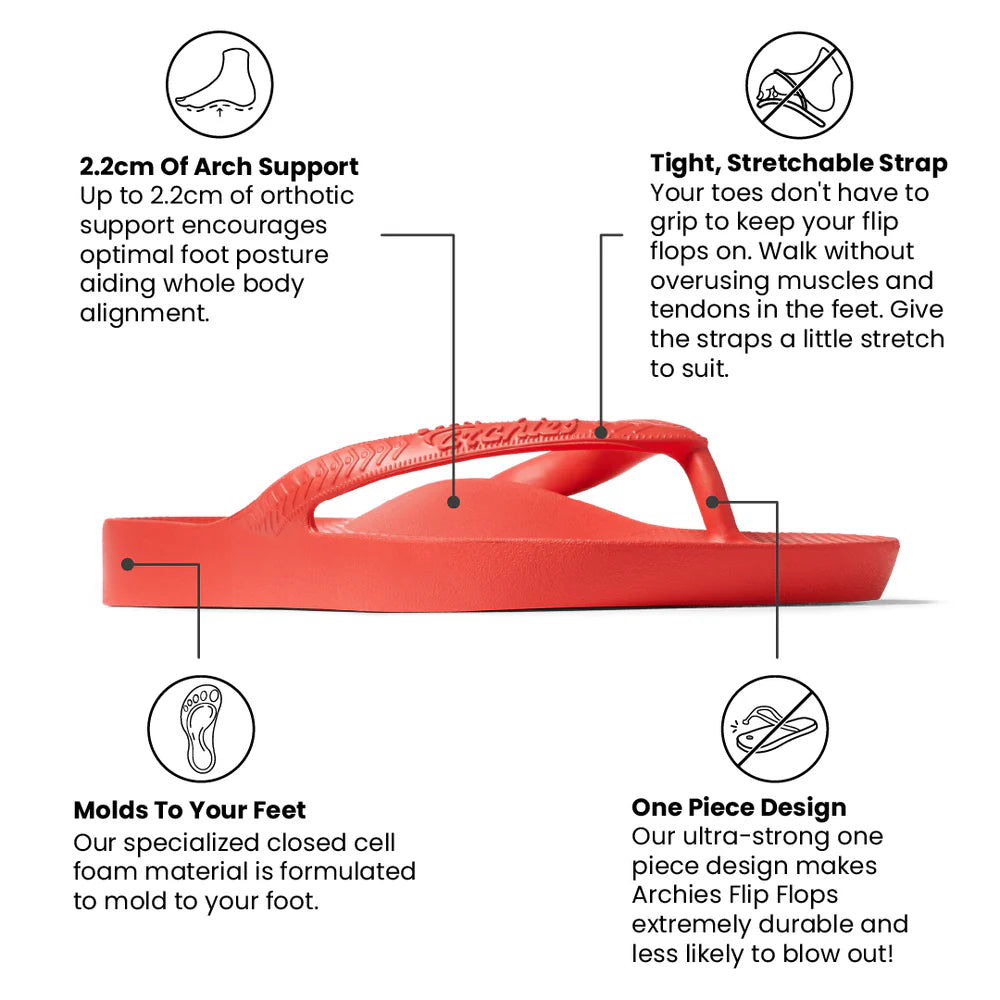 Archies Arch Support Flip Flops Coral