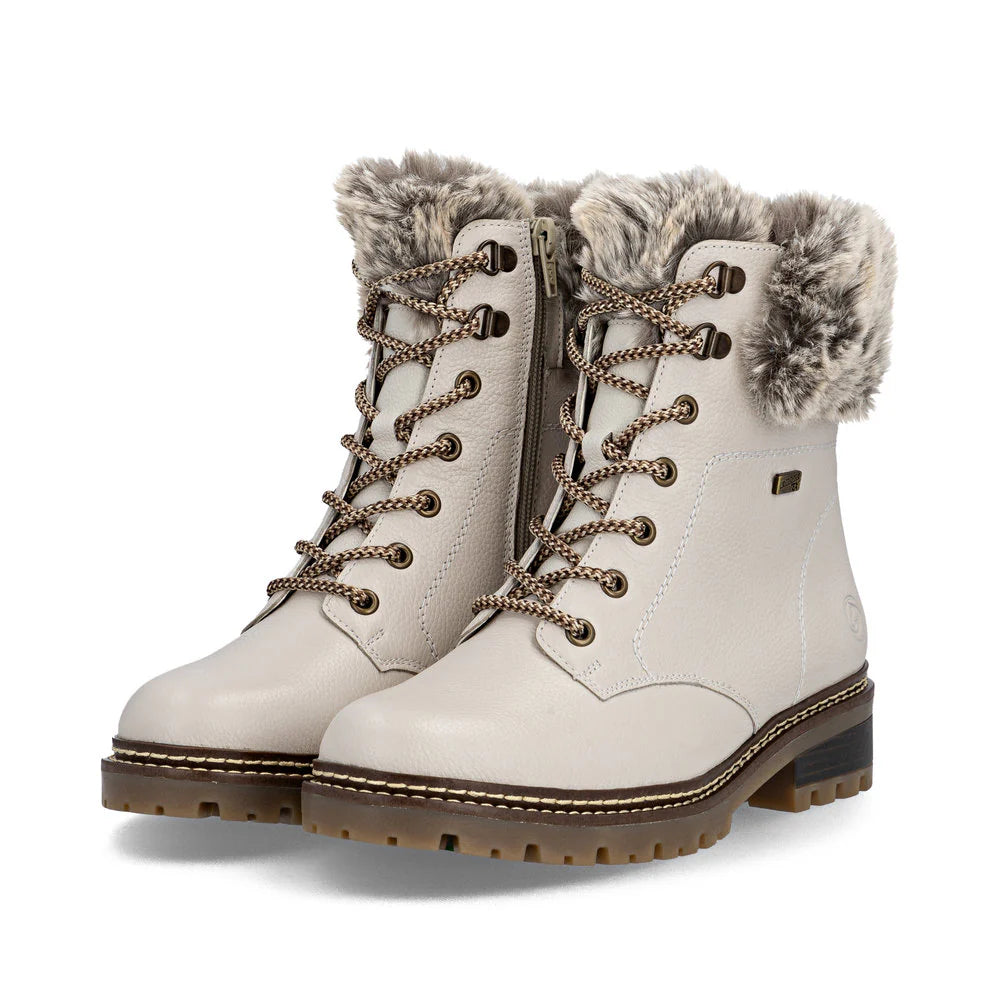 D0B74-80 Off-White Fur Cuff Lace/Side Zip RTex