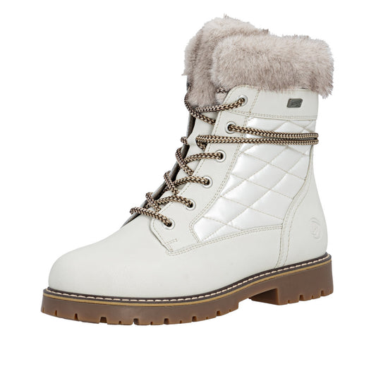 D9383-80 Off-White Fur Cuff Lace/Side Zip RTex
