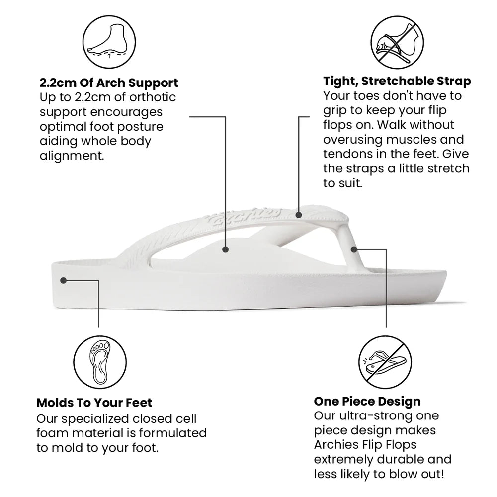 Archies Arch Support Flip Flops White