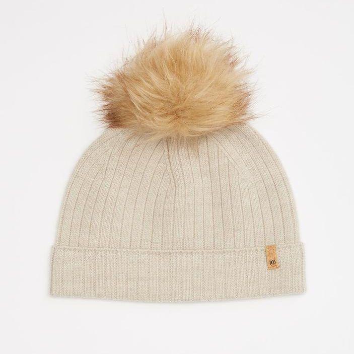 Wool Faux Fur Pom Beanie Oatmeal