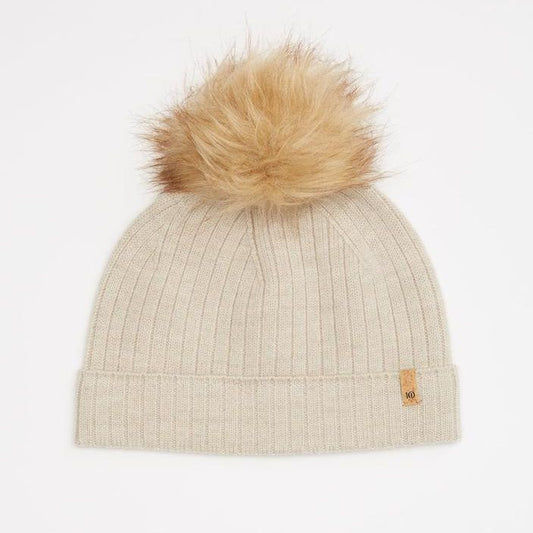 Wool Faux Fur Pom Beanie Oatmeal