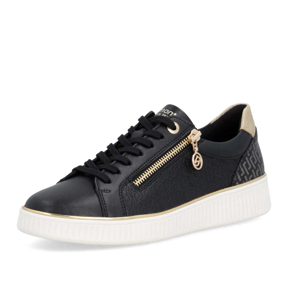 D2E00-04 Black/Gold Multi Lace/Side Zip