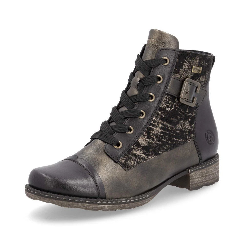 D4381-03 Ankle Lace/Zip RTex Black Antique Multi