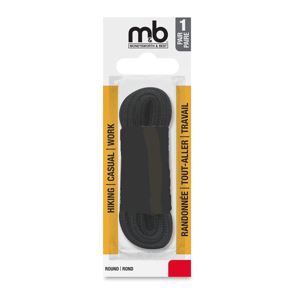 M & B Hiker Round Laces Black - Assorted Sizes