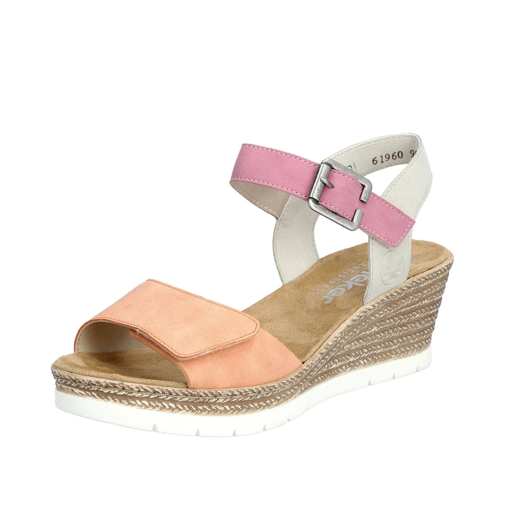 61960-90 Velcro Wedge Apricot/Pink/Grey