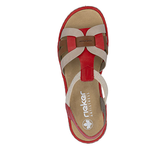 65918-33 Red Multi Slip On T-Strap
