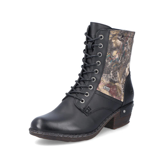 93614-00 Black Floral Multi Ankle Lace/Zip RTex