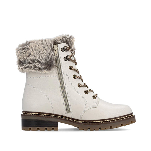 D0B74-80 Off-White Fur Cuff Lace/Side Zip RTex