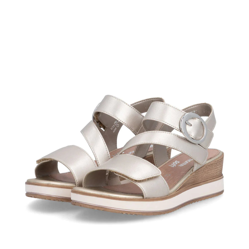 D6466-90 Pale Gold Three Strap Wedge