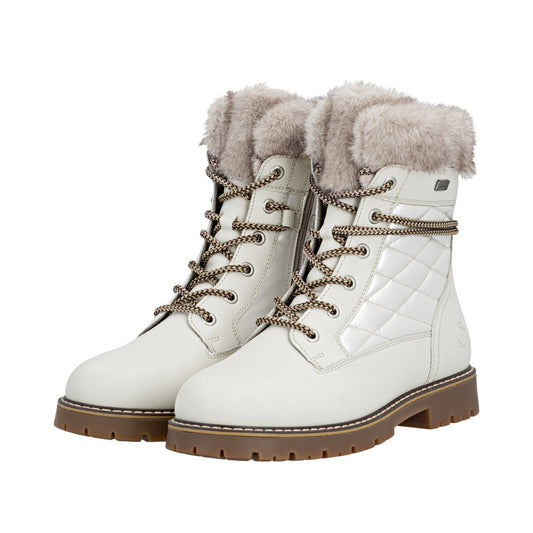 D9383-80 Off-White Fur Cuff Lace/Side Zip RTex