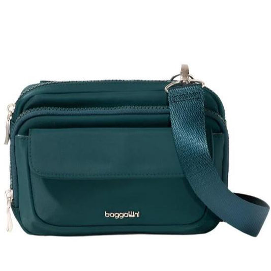 Double Zip Convertible Crossbody Emerald Twill