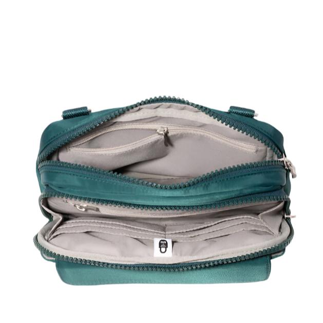 Double Zip Convertible Crossbody Emerald Twill