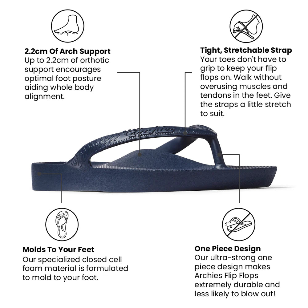 Archies Arch Support Flip Flops Navy