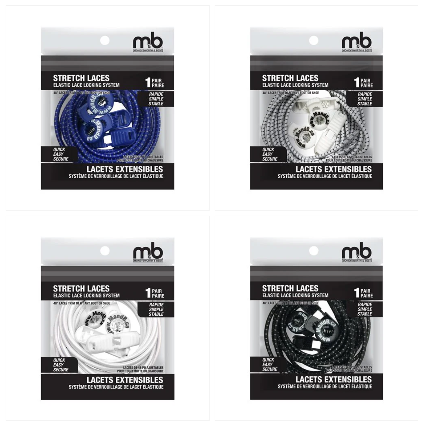 M & B Stretch Lace/Elastic Lock 48" - Assorted Colours