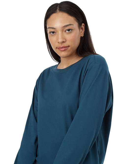 Active Soft Knit Open Back Crew (Reflecting Pond)