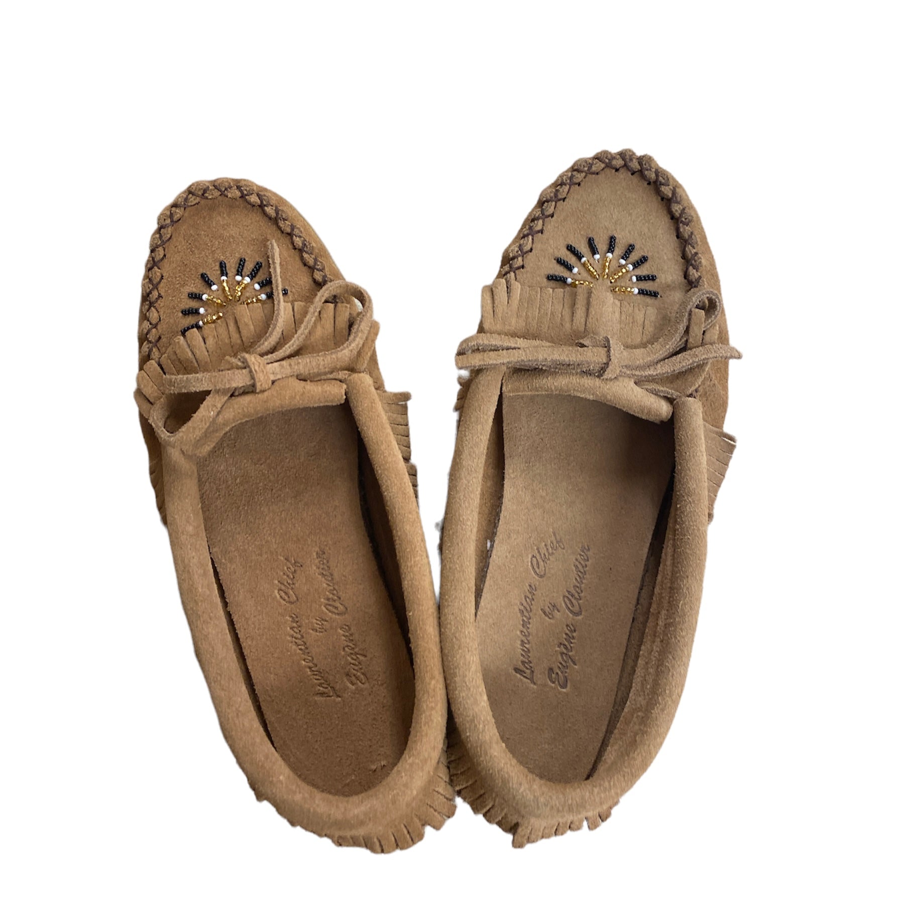 Women's Leather Fringed Moccasins Mocha Suede – Scott's Shoe Store